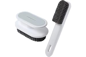 GANGANMAX Household Cleaning Scrub Brush Soft Bristle Laundry Brush Shoe Stain Remover Brush Cleaning Supplies Set Comfort Grip Nylon Brushes for Fabric Clothes Carpet Floor Pack of 2(White)