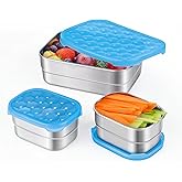 Tanjiae Small Stainless Steel Lunch Containers for Kids | Leak Proof Snack Containers with 100% Pure Silicone Lids - Perfect Metal Lunch Box with Lids for School and Daycare (25oz+8oz*2)