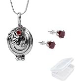JinYu 2 Set The Vampire Elena Gilbert Opening Vervain Locket Pendant Necklace and Red Earrings with Transparent Box