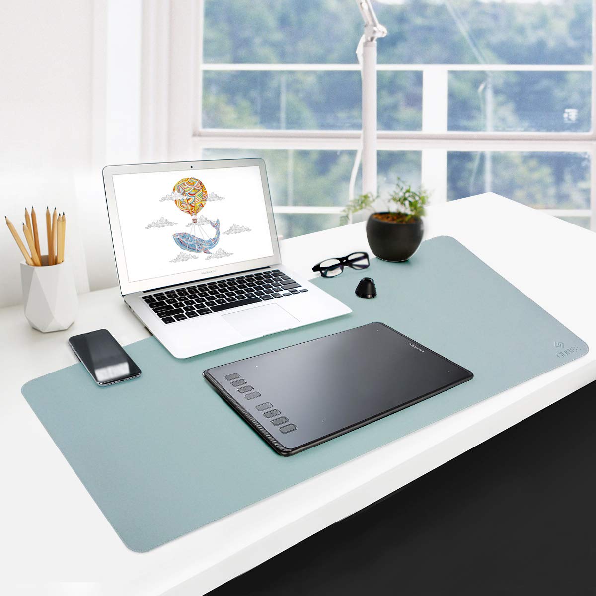 GUBEE PU Leather Multifunctional Office Desk Pad,Upgrade Sewing Edge Desk Mat,Waterproof Non-Slip Anti-Dirty Scratchproof Mouse Mat Pad for Office,Home and Travel,Size 800x400x2mm (Blue)