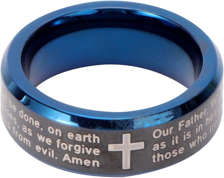 Holibanna Biblical Ring Religious Prayer Band Rings Punk Alloy Engraved Cross Ring