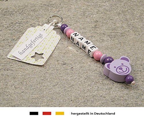 Personalisiertes Namens-Anhänger Mit 3D-Bär & Häkelperle – Süßer Schlüsselanhänger Für Kinder In Natur/hellblau