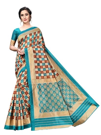 Paradise Creation Womens Art Silk Saree with Unstitched Blouse Piece (Turquoise Blue)