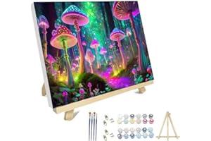 hyzsj Paint by Numbers Kit for Adults with Frame,Mushroom Forest Paint by Numbers for Adults, Paint by Number with Easel, DIY Paint by Number Kits for Home Wall Decor （11.8x15.7inch）