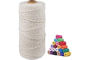 jijAcraft Macrame Cord,3mm x 328 Feet Cotton Macrame Cord,Natural White Cotton Cord Macrame Supplies,Macrame Rope Craft Twine String for Macrame & Knitting,Plant Hangers,Wall Hanging,Craft (Beige)