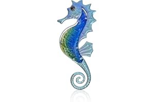 LIFFY Large Metal and Glass Seahorse Wall Decor, Sea Life Decor, Metal Fish Wall Decor, Ocean Beach Theme Wall Art for Bathroom Home Pool Gift Idea