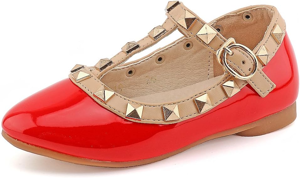 CCTWINS KIDS Toddler Little Kid Baby Girl Studded T-Strap Flat Shoes for Child