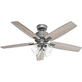Hunter 52 inch Indoor Ceiling Fan with LED Lights and Remote Control - Standard Mount Ceiling Fan, 5 Blades, For Bedroom, Liv