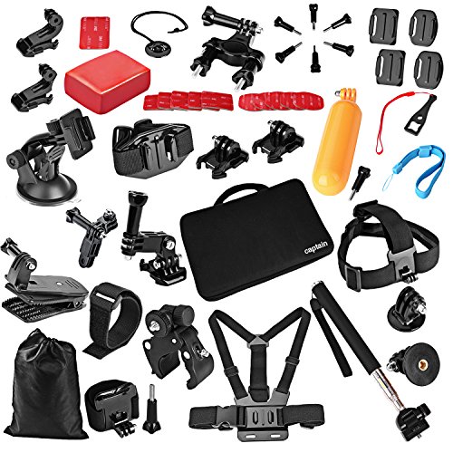 Captain Accessories kit for Gopro Hero 4 Session, Hero 1, 2, 3, 3+, 4, SJ4000, 5000, 6000, 7000, Xiaomi Yi (42 Items)