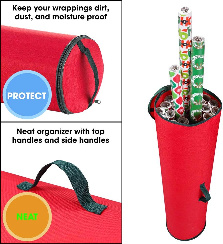 Primode Gift Wrapping Paper Storage Bag | Wrapping Paper Organizer Tube for Storing Multiple Rolls Wrap, 40” Length Constructed of Durable 600D Oxford Material (Red): Home & Kitchen