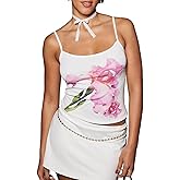 Women Sleeveless Floral Crop Tank Tops Slim Fit Y2K Spaghetti Strap Going Out Tops Scoop Neck Vintage Grunge Cami Top