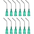 HARFINGTON 12pcs Blunt Tip Dispensing Needles, 18 Gauge 45 Degrees Bent Dispensing Tips 1" End Angled Dispenser Needle with Luer Elbow Blunt Needle for Oil or Glue Applicator, Green