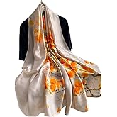 First Choose Silk Feeling Long Satin Scarf Fashion Beach Scarf Shawl Check Style Sunscreen Shawls Wraps-Lightweight Pattern