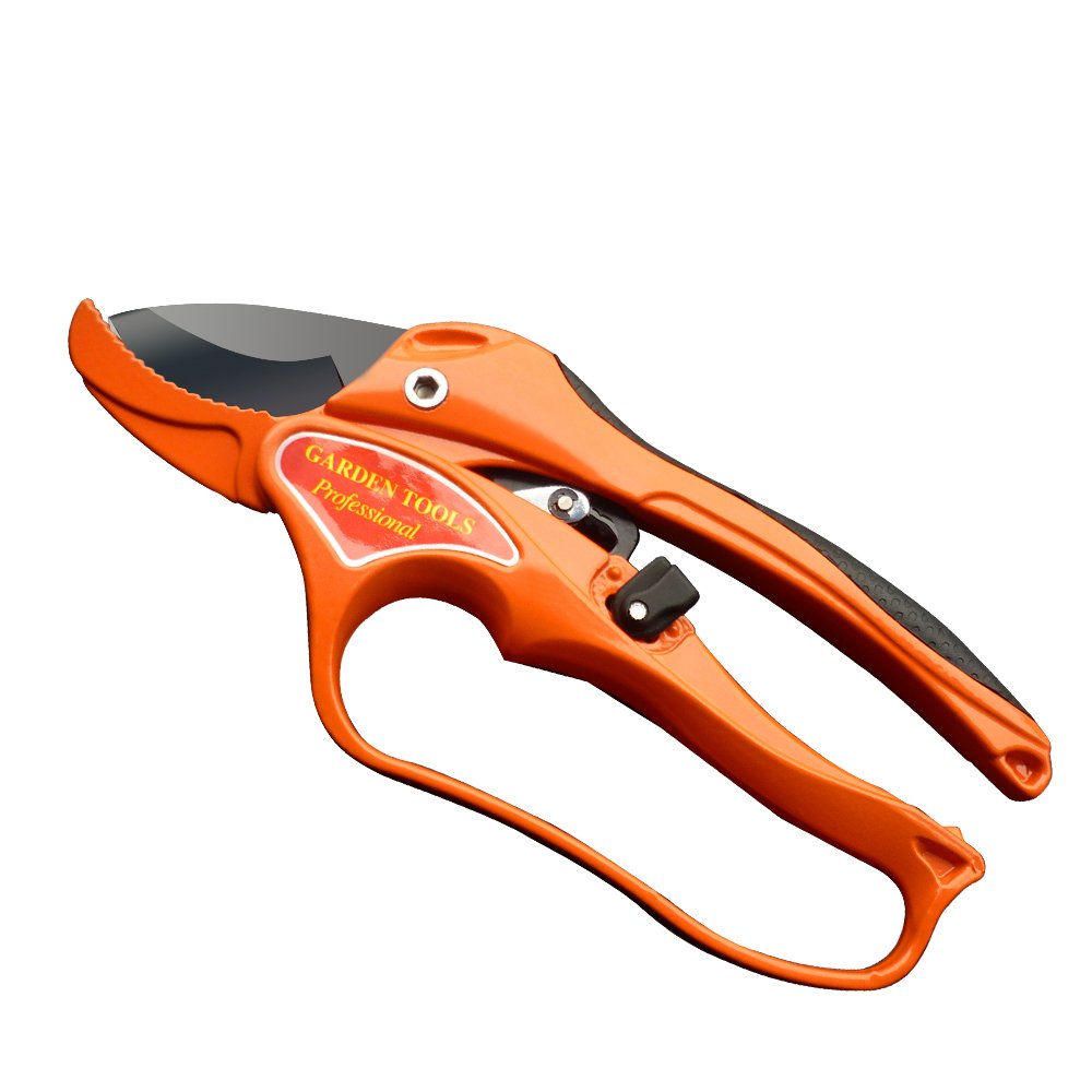 NUZAMAS Bypass Pruning Shears 8 inch SK-5 Steel Blade Gardening Hand Pruners Cutter Bush, Shrub & Hedge Clippers Garden Scissors Orange