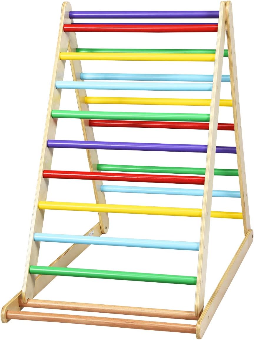 Costzon Foldable Wooden Climbing Triangle Ladder for Sliding & Climbing, 2 in 1 Triangle Climber with Safety Climbing Ladder for Toddlers, Suitable for Children Boys Girls: Toys & Games