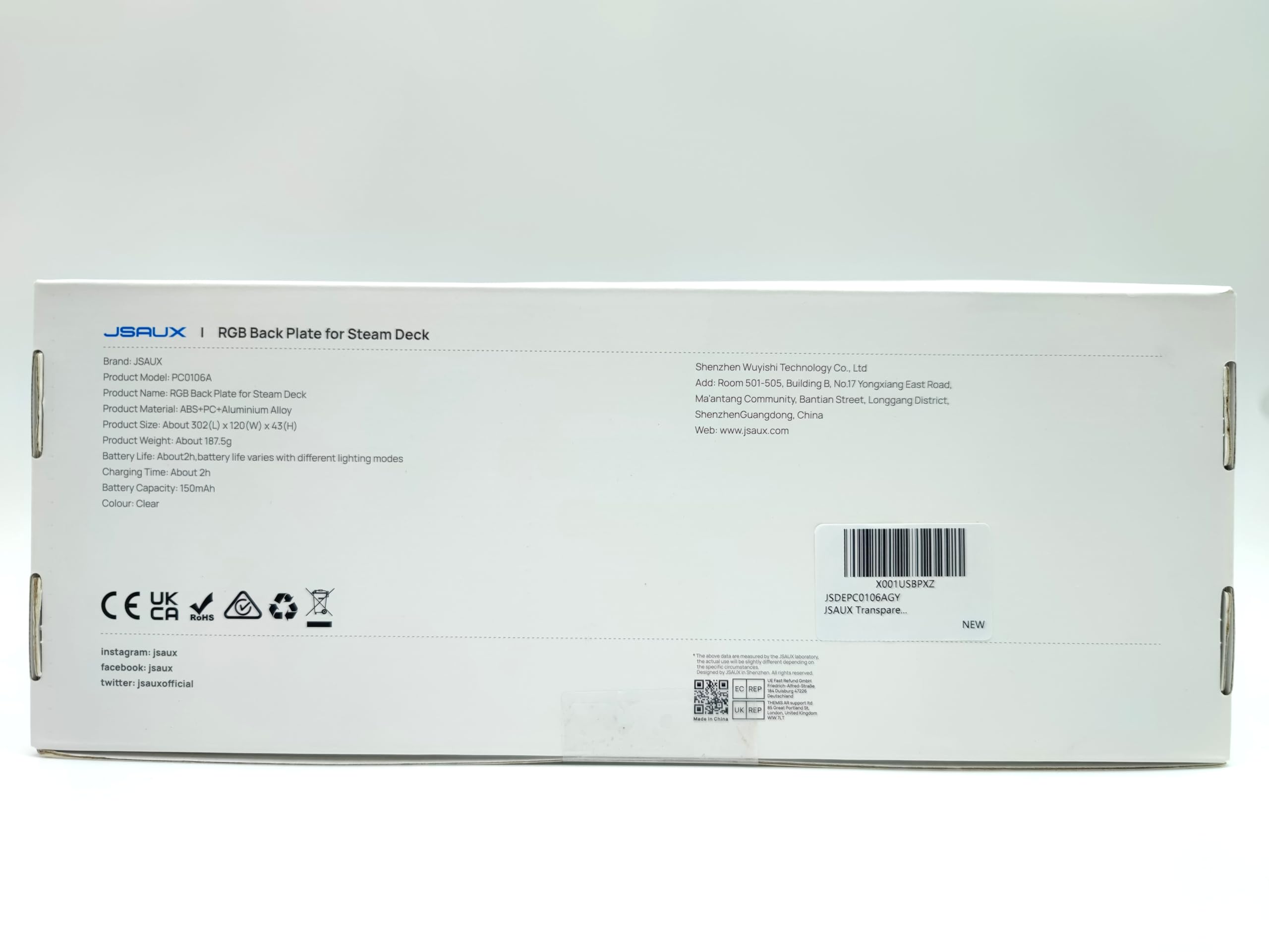 JSAUX Transparent Back Plate RGB Compatible with Steam Deck LCD, DIY Clear Edition Replacement Shell Case Compatible with Steam Deck LCD - PC0106 RGB Version [Crystal]