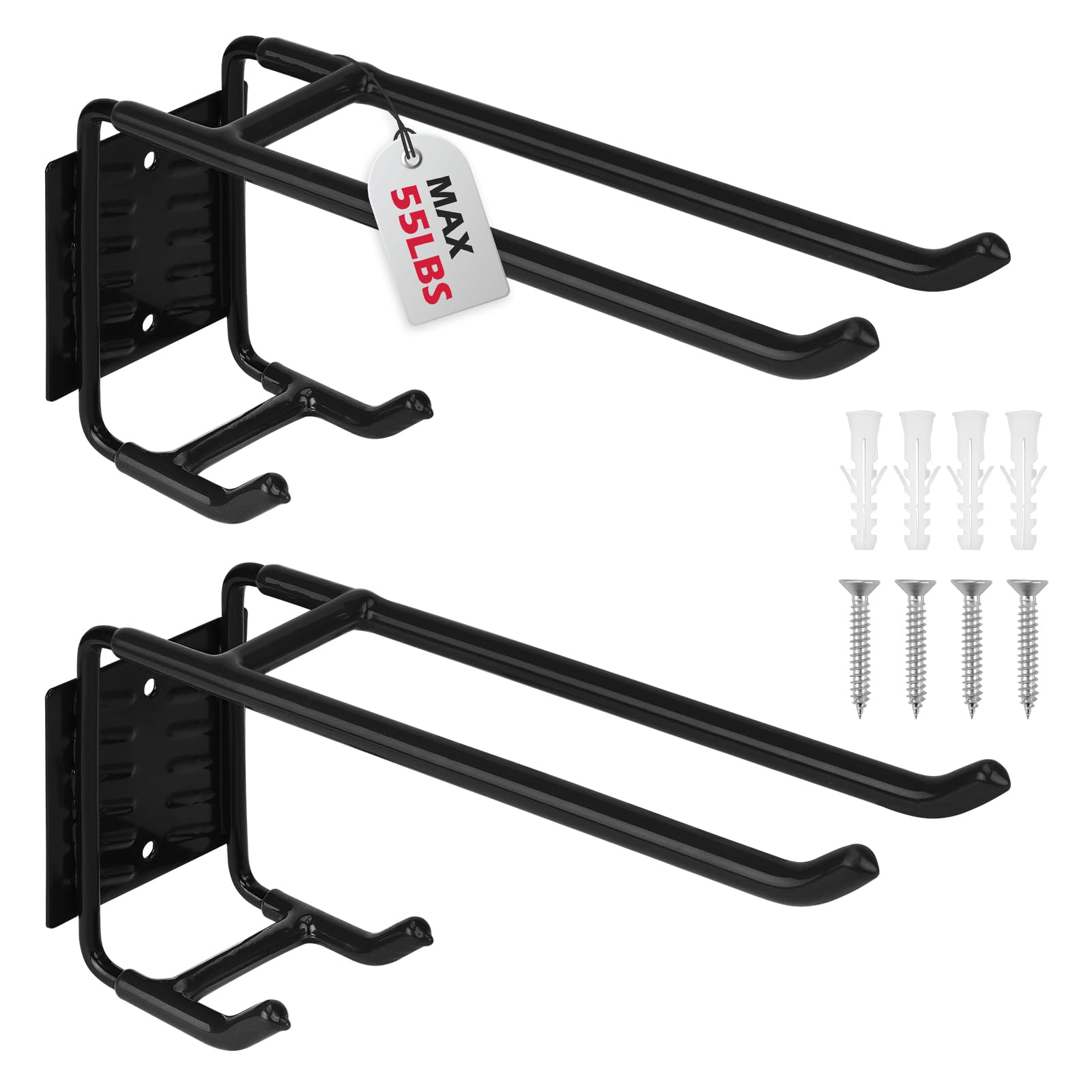 Photo 1 of 2-Piece 9.4" Heavy Duty Garage Hooks, Sturdy Utility Hooks Holds 55 LB Wall Mount Garden Tool Organizer Hangers for Hanging Shovel Ladder Chairs Strollers Power Tool Tire and More (Black)