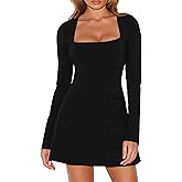 DAAWENXI Women's Casual Square Neck Mini Dress Long Sleeve A line Party Club Short Dress