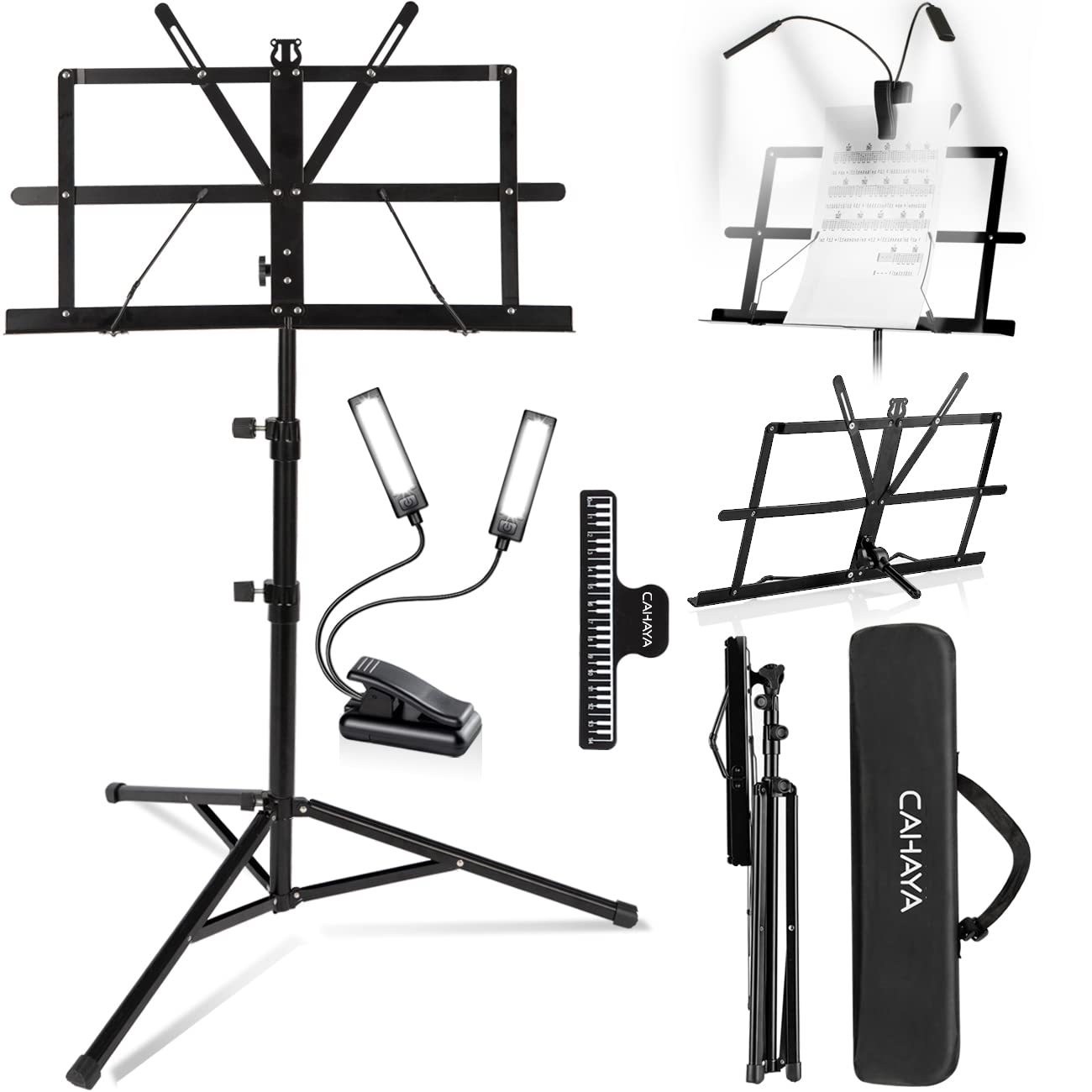 CAHAYA 204 Folding Music Stand with Music Stand and Table Stand 2-in-1 Dual Use with Stand Light and Table Book Stand
