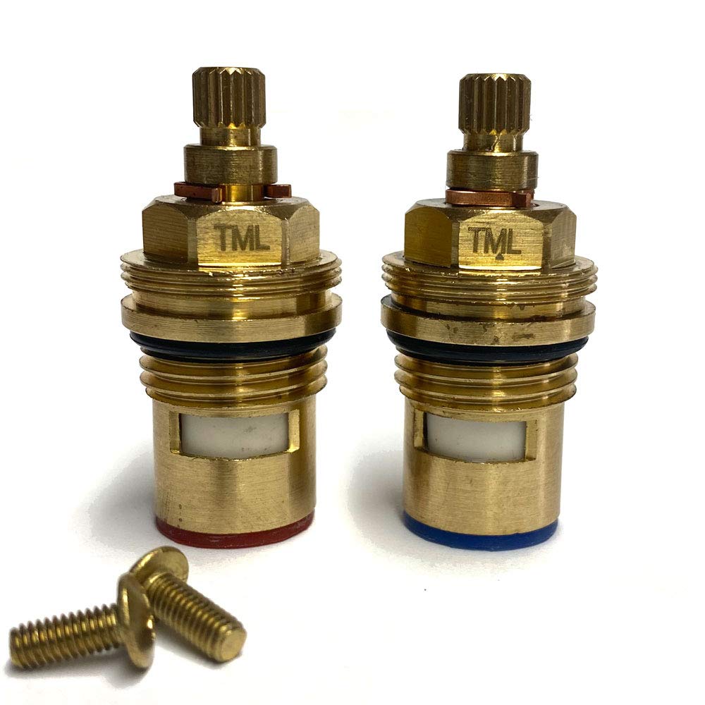 Replacement Ceramic Disc Quarter Turn Tap Cartridges (Pair) 20 Teeth BSP 1/2" x 50mm Supplied with Solid Brass Screws (VR03)