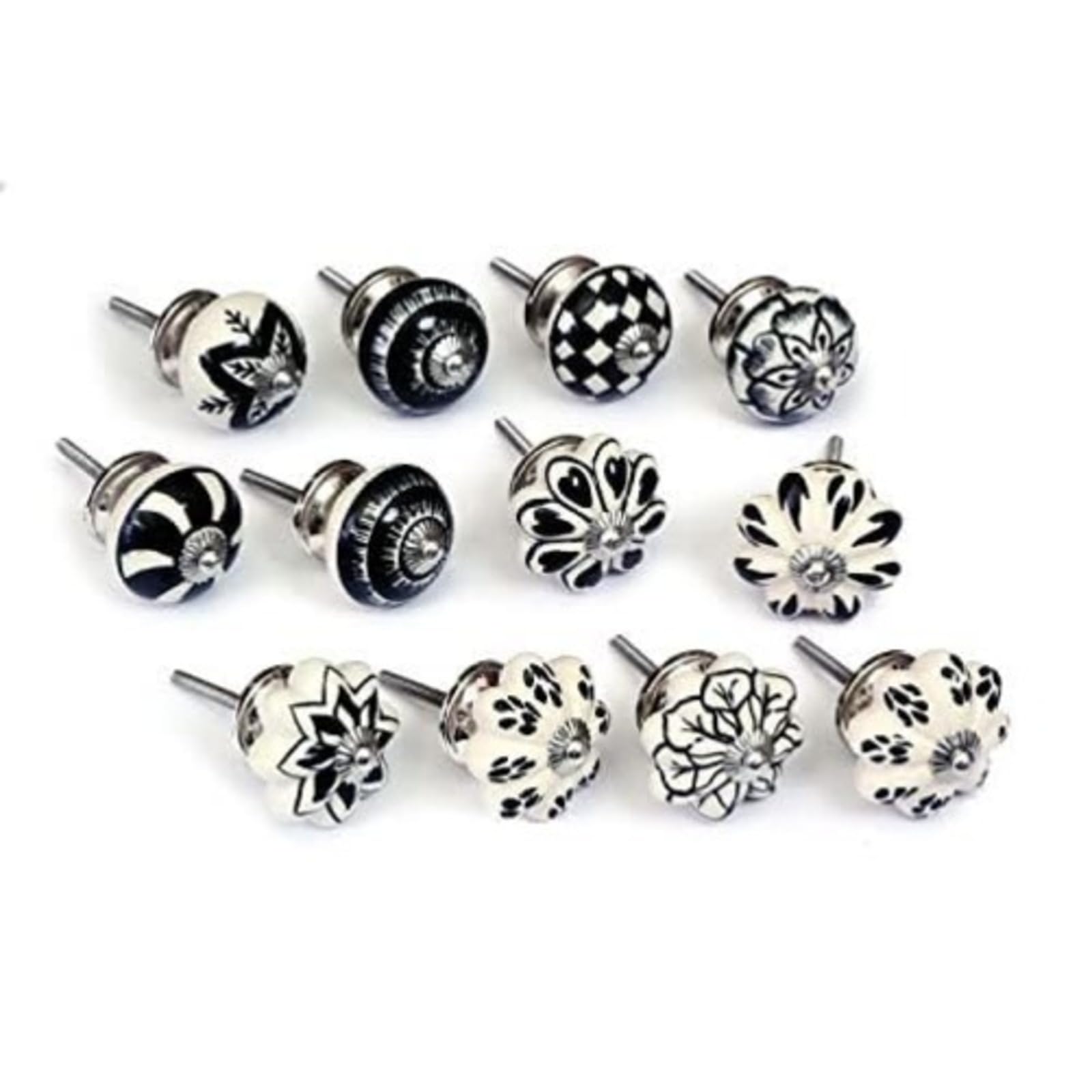 Nacnic Set of 12 Hand-Painted Black and White Ceramic knobs with Different Designs. Handcrafted Handles for cabinets, Drawers, Dressers and Hangers. Classic Ceramic knobs 40mm Diameter