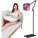 Tablet Floor Stand with Double Weight Base,Overhead Bed Phone Stand Height Adjustable/Arm Stretchable Tablet Holder, Compatib