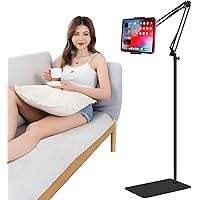 Tablet Floor Stand with Double Weight Base,Overhead Bed Phone Stand Height Adjustable/Arm Stretchable Tablet Holder, Compatib