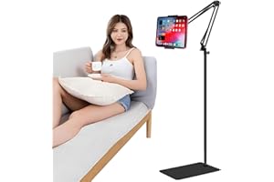 Tablet Floor Stand with Double Weight Base,Overhead Bed Phone Stand Height Adjustable/Arm Stretchable Tablet Holder, Compatib