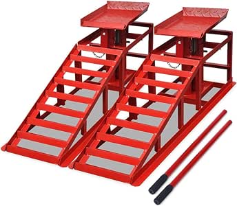Hilka 82340010 Rampe Voiture 2 Tonnes - Paire De Rampes Auto Robuste Pour Entretien
