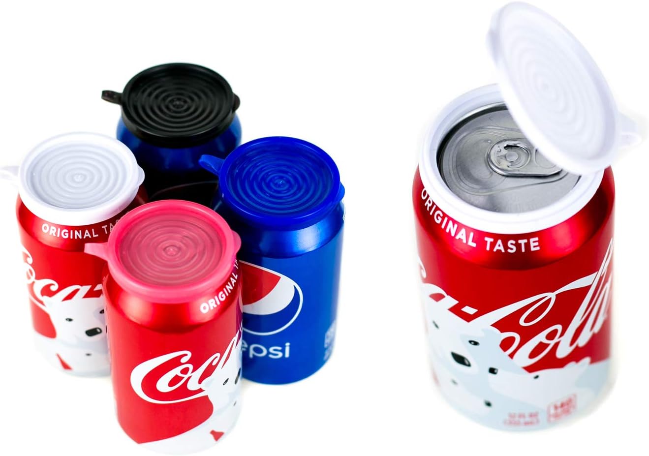 Smarter-Seal, [New 8-Pack, Multi-Color (2 Red, 2 White, 2 Blue, 2 Black), Soda or Beverage Can Lid, Cover or Protector
