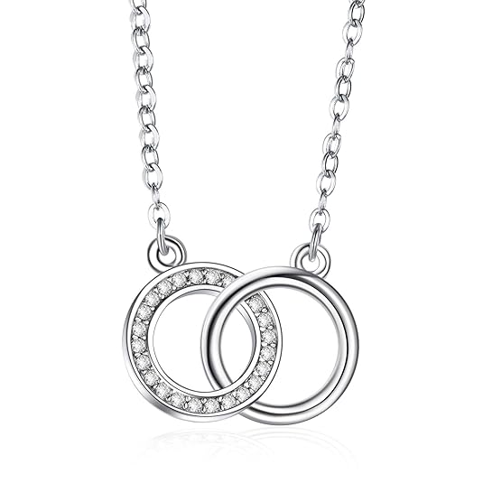 J.Endéar Kette Damen 925 Sterling Silber,Frauen Halskette mit süße romantik liebe Doppel Ring Anhänger Valentinstag Geburtsta