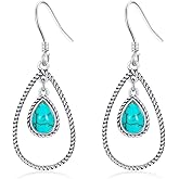 Genuine Turquoise Dangle Teardrop Earrings for Women, Sterling Silver Vintage Native American Western Jewelry Earrings Birthday