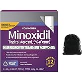 Kirkland Signature 5% Minoxidil Foam for Women, Hair Loss Regrowth Treatment, 12-Month Supply, Unscented, Easy Application, 6 Cans, Includes Storage Pouch, Clear