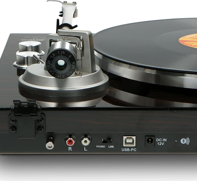 LBT-188 Tocadiscos Bluetooth - admite Salidas de RCA y USB - 2 velocidades 33 RPM y 45 RPM - preamplificador - carcasa de MDF - transmisión por correa - nogal — foto 5 de 8