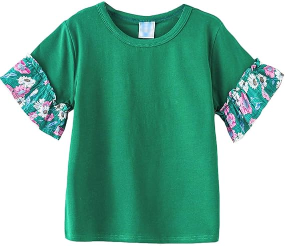 Amazon 女の子 ｔシャツ ガールズ 半袖 子供服 キッズ 綿上着 通気 フリル 可愛い トップス 人気 カジュアル 夏新品 2色110 170cm B グリーン 1 Tシャツ カットソー 通販