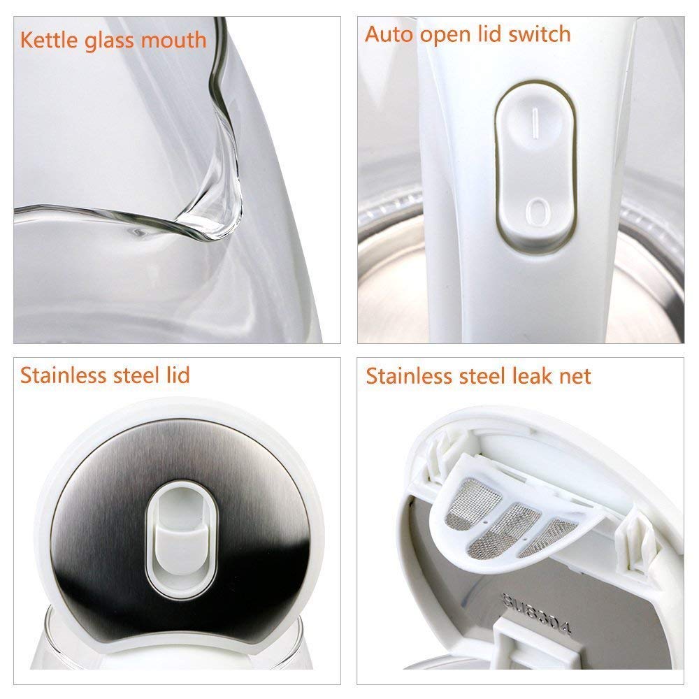 Queensense Hervidores de agua electrico Cristal 2.0L iluminación LED Apagado automático Hierve rápido contra la ebullición seca