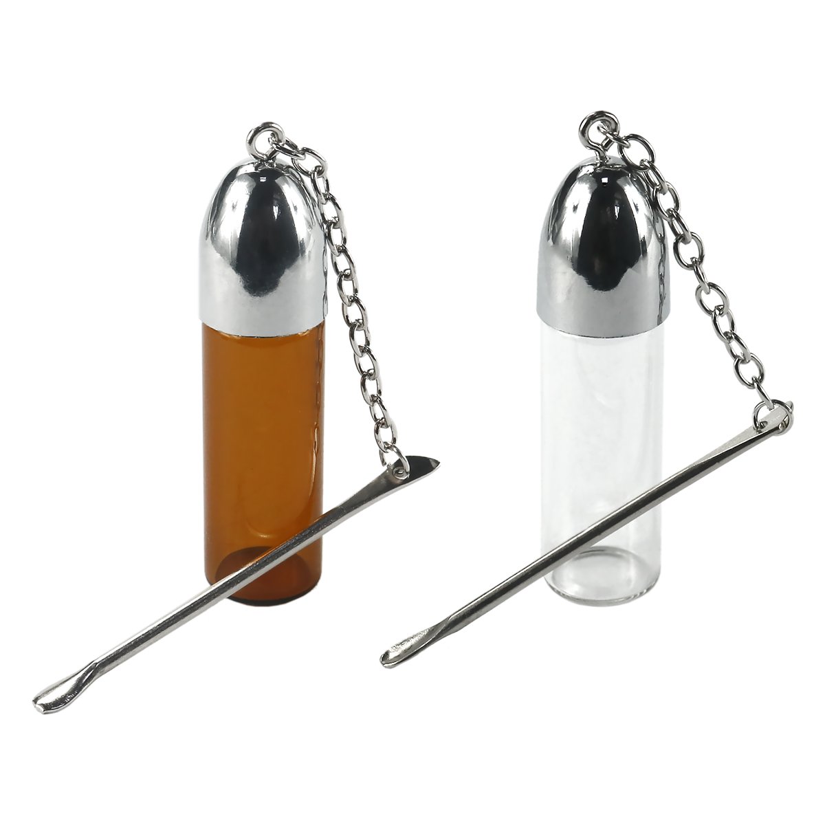 FORMAX®420 2 Pack Glass Snuff Bottles with Metal Spoon Screw Cap Container Sniffer Brown and Clear