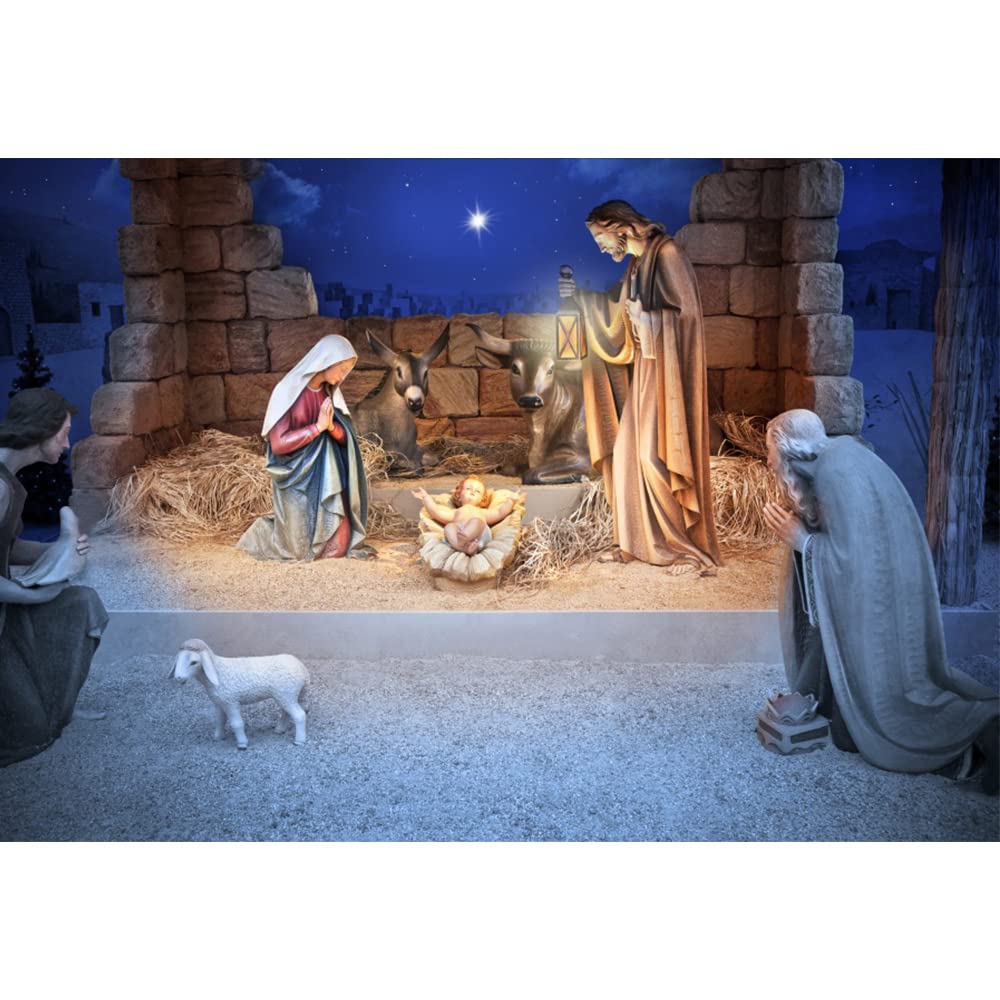 Aoihrraan 2,2x1,5m Nativity Scene Backdrop Shabby Manger Birth of Jesus Night View Photography Background Christian Religious Bible Story Church Events Decoration Banner Portrait Photo Studio Props