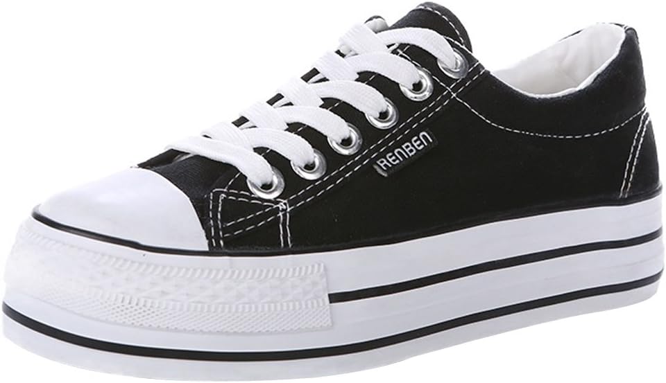 Renben Girls Womens Classic Platform Low Wedge Heel Canvas Sneakers Trainers Fashion Lace Up Espadrille Shoes