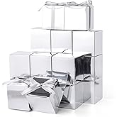 VGOODALL 50PCS Gift Boxes, 3 Inches Silver Kraft Paper Favor Boxes with Ribbon for Wedding Bridal Shower Birthday Party
