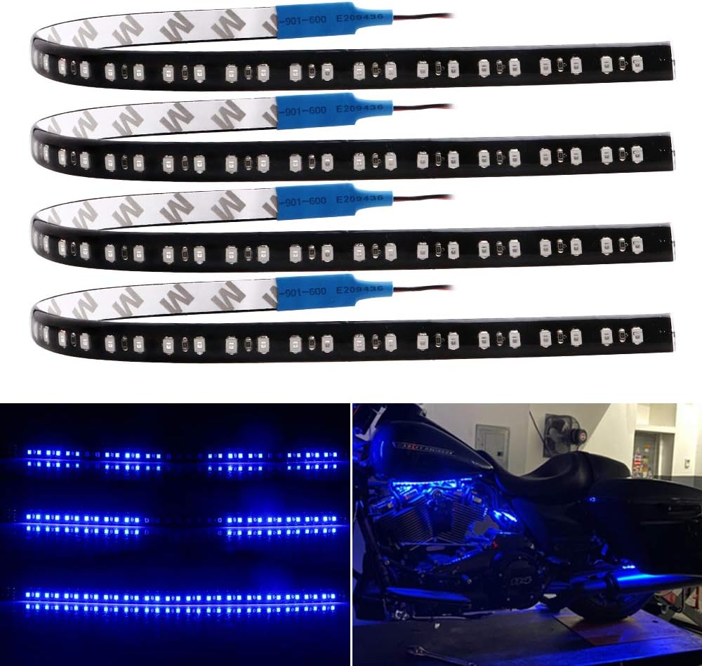 EverBright 4-Pack Blue Led Strip Lights 30CM Knight Rider Lights Waterproof Car Golf Cart Lights Motorcycles Underglow Decoration Led Strip with 3M Tape, DC-12V