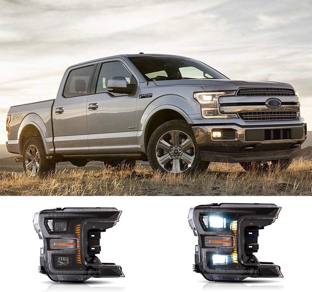 XDDXIAO CARRIED Head Light Headlight Assembly LED DRL Frontblinker Head Light/Headlamp Headlights with Sequential Indicator for Ford Raptor F150 2018,Black