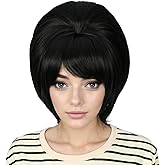 Tzncos Retro Wig 50s 60s 70s Wig with Bangs for Women Synthetic Hair for Halloween Costume Party (Black)