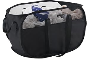 TECHMILLY Collapsible Laundry Basket, Foldable Pop Up Hamper with Reinforced Carry Handles for Laundry, Bathroom, Dorm or Travel (Black)