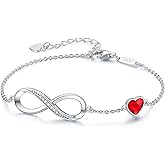 CDE Valentine's Day Gift Infinity Heart Birthstone Charm Link Bracelet for Women 925 Sterling Silver Adjustable Mother's Day Christmas Day Gift Anniversary Birthday Jewelry for Wife Girlfriend Her