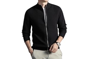 Men’s Double Zipper Knit Cardigan Stand Collar Long Sleeve Slim Fit Sweater