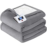 SEALY Electric Blanket Full Size, Heated Blanket Flannel & Sherpa with 10 Heating Levels & 1-12 Hours Auto Shut Off, Fast Heating Warming Blanket, Machine Washable, Light Grey, 80 x 84 Inch