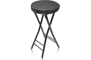 Gluck Plants Folding Stool,24 Inch Foldable Portable Collapsible Height Bar Stool Chair,Adult Tall Leather Padded Chair for Kitchen Living Room Garden Camping Fishing