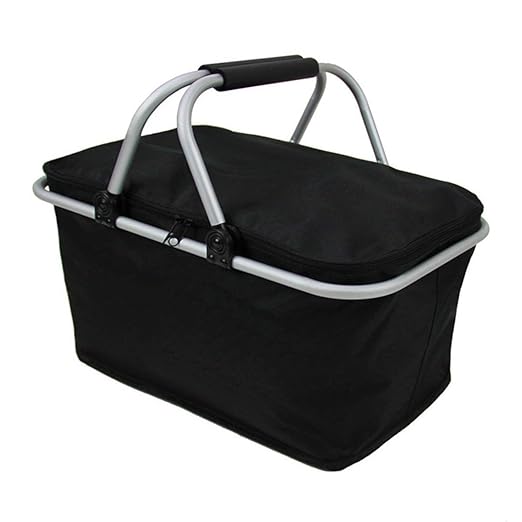 Insulated Folding Picnic Cooler Basket with Handles - Black