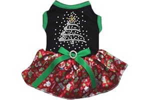 Petitebella Rhinestone Christmas Tree Puppy Dog Dress (Black/Red Xmas, XXX-Large)